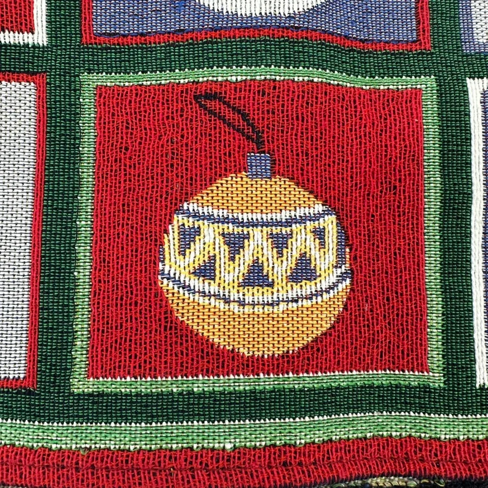 Christmas Tapestry Table Runner 72x13 Cotton Snowman Santa Holly by Holiday Home